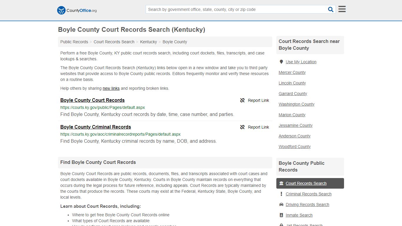 Boyle County Court Records Search (Kentucky) - County Office